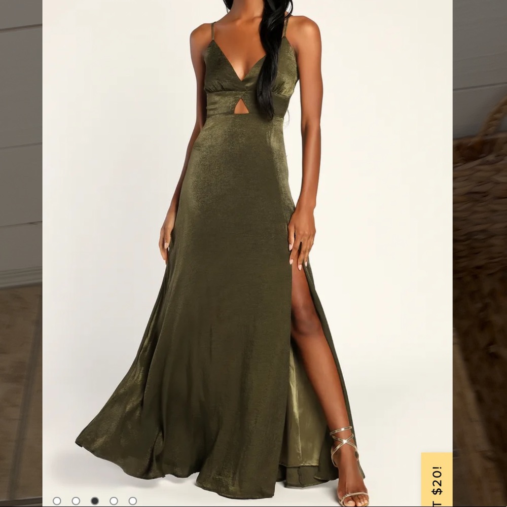 Lulus - Endless Elegance Olive Green Satin Sleeveless Maxi Dress